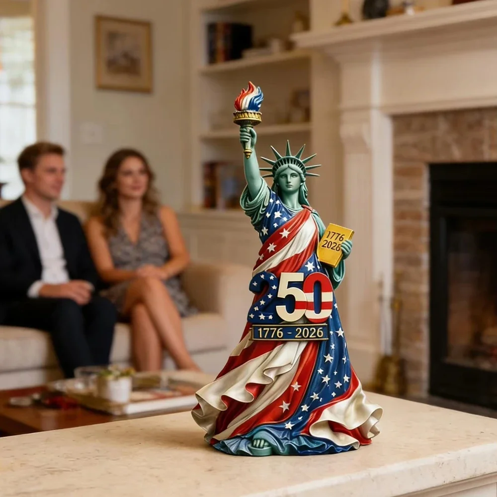 Independence Day Decoration USA 250th Anniversary Resin Angel Figurine Patriotic Miniature Angel Statue with Flag-Printed Skirt