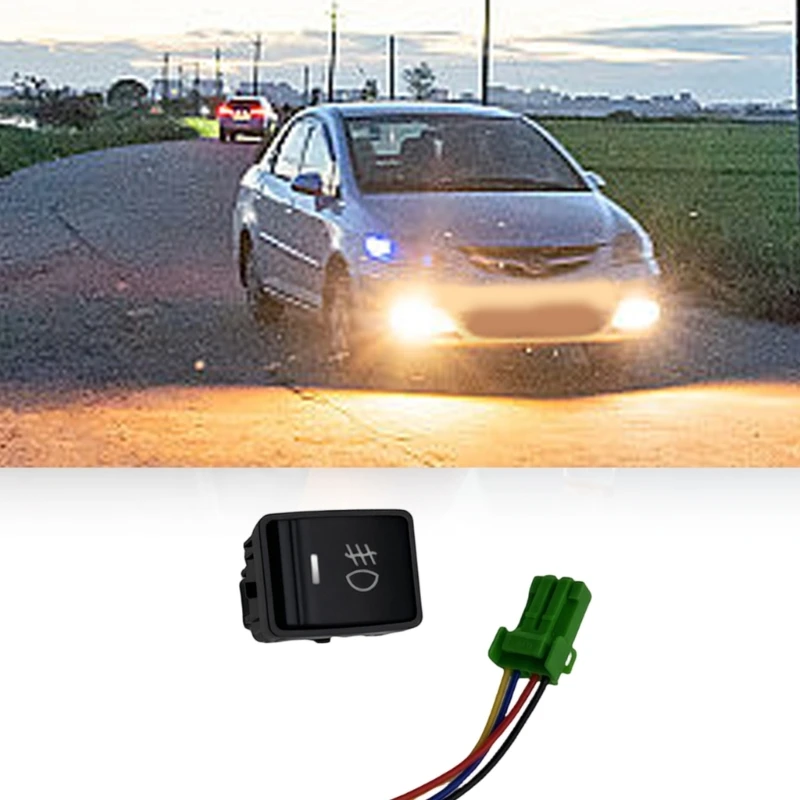 5-Pin 4-Wire Automotive Fog Light Control Button for Tiida 2011 12V Systems, ON-OFF Operation with Attached and Green D7YA