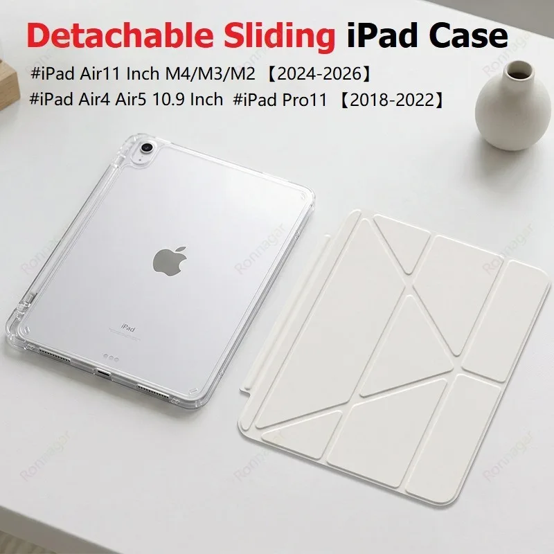 Slim Clear Case for iPad Air11 Inch M4/M3/M2 Air 5th/4th Gen 10.9'' iPad A16 11th/10th Detachable Sliding Cover Hard Back Shell