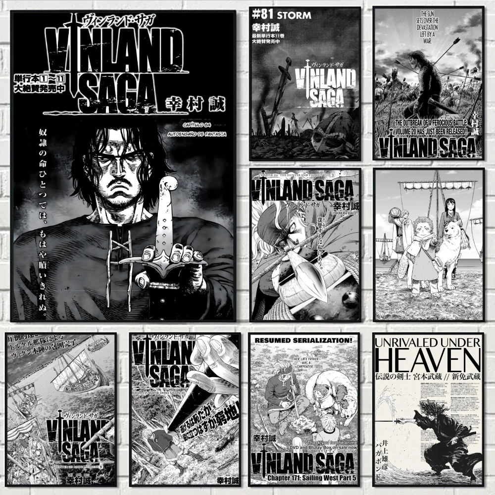 V-Vinland Saga Anime Manga Poster Perfect Space Sticker Self Adhesive for Office Home Theater Wall Art Decor Fancy Gift