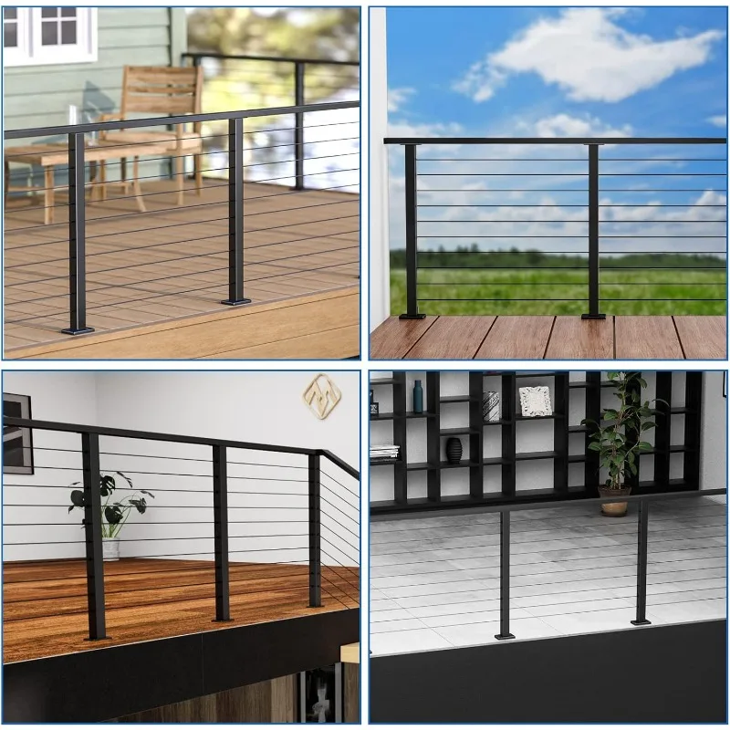 4Pack Black Cable Railing Post 36 Inch 36"x2"x2"Level Drilled Surface Mount T304 Stainless Steel Cable Railing System Kit Indoor