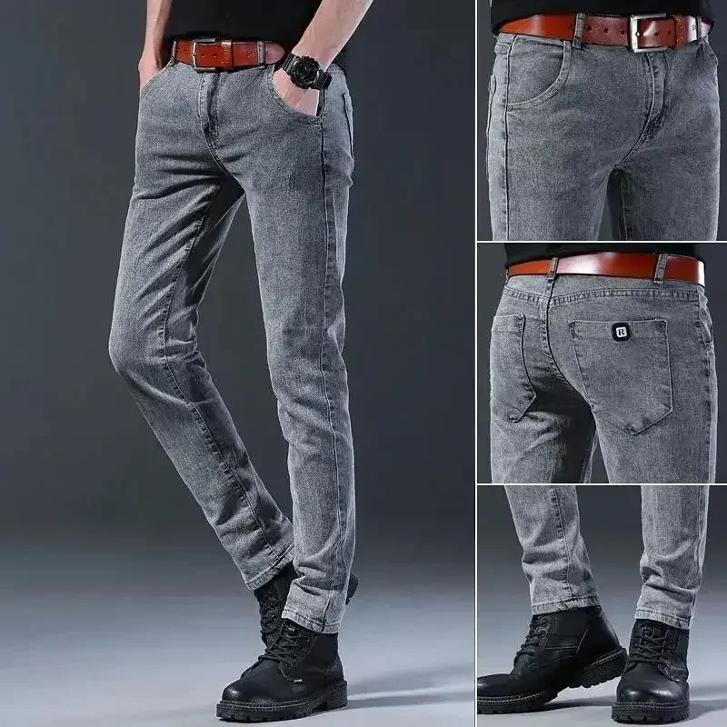 Pantalones vaqueros ajustados para hombre, ropa de diseñador, moda coreana, elásticos, ajustados, versátiles, jóvenes, otoño