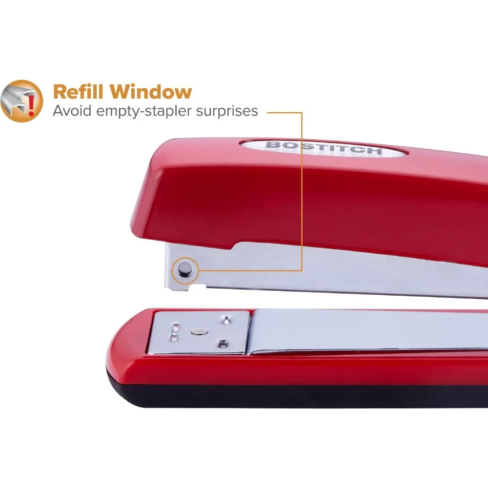 Professional All-Metal Stapler, 20 Sheet Capacity, Red Finish for Smooth Performance