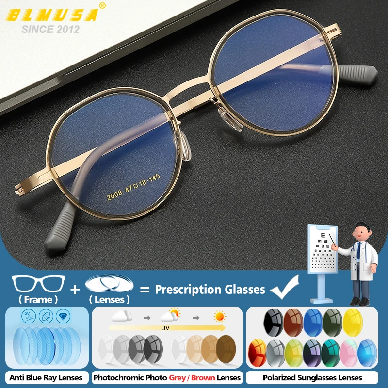

BLMUSA Retro Polygonal Progressive Prescription Glasses Men Ultralight Business Anti Blue Light Photochromic Myopia Eyeware