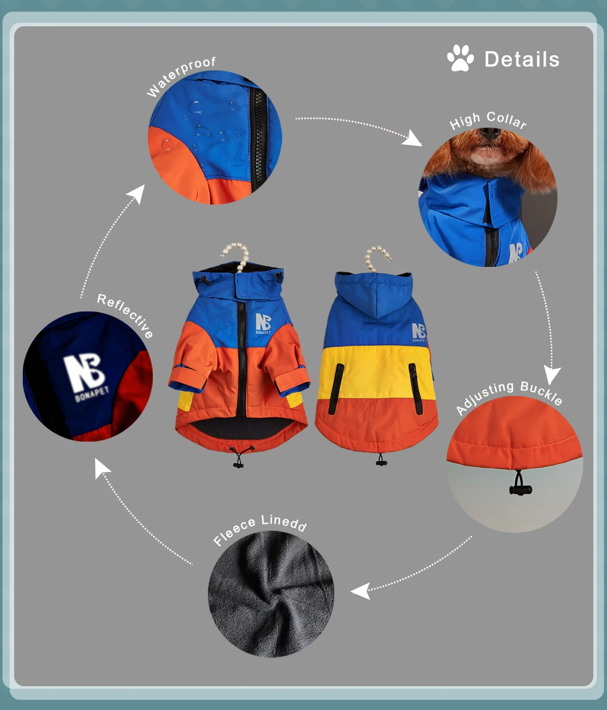 Wasserdichte Kleidung für große Hunde, Winter, warm, Haustier-Regenmantel für mittelgroße und große Hunde, modische coole Hundejacke, französische Bulldogge, Chihuahua-Outfit – Detail 5
