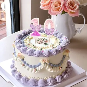 0-9數位生日蠟燭 紫色蝴蝶閃光數位蠟燭蛋糕裝飾 生日婚禮派對用品 10 最佳銷售 蝴蝶蠟燭 - №10