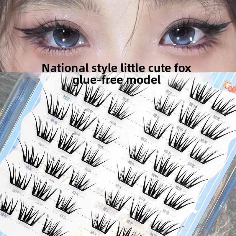No Glue Needed Chinese Style Winged Fox Lashes Ultra Thin Natural Looking Easy Cluster False Eyelashes 3D Individual 10-12mm