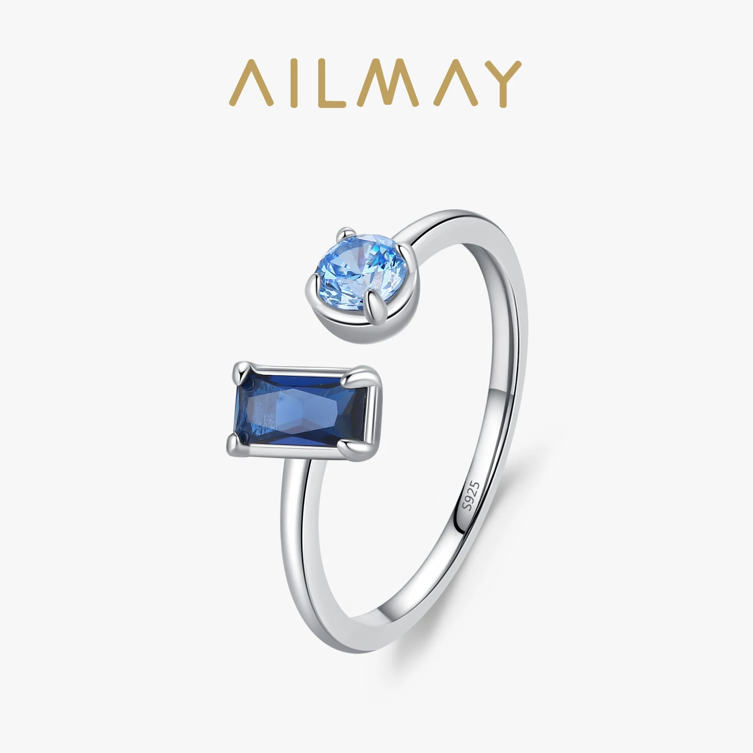 

Ailmay New Retro 925 Sterling Silver Square Blue Zircon Ring Fashion Temperament Simple Opening Ring Women's Jewelry ﻿