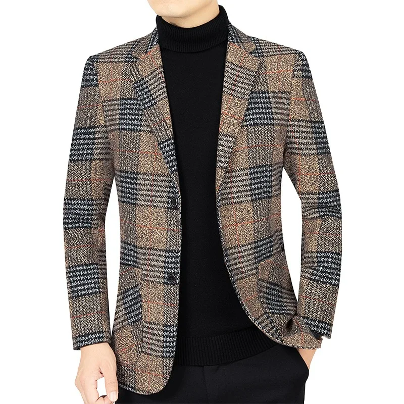 Blazer Man Autumn New Striped Pocket Single-breasted Male Suit Coat Retro Non-ironing Long Sleeve Breathable Men Outerwear