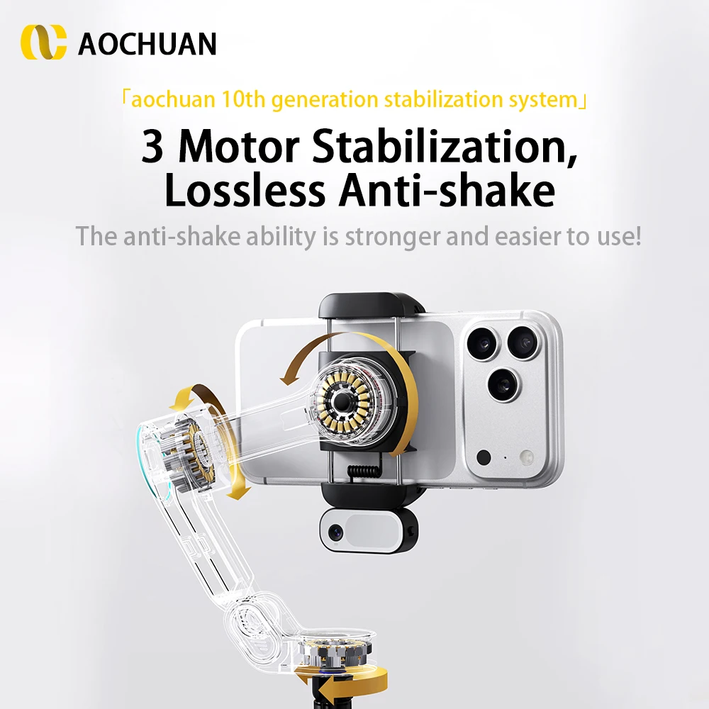 AOCHUAN X3 Handheld Gimbal Stabilizer Built-in Extension Rod Tripod Facial Tracking  for iPhone 12-17 Android Samsung Smartphone