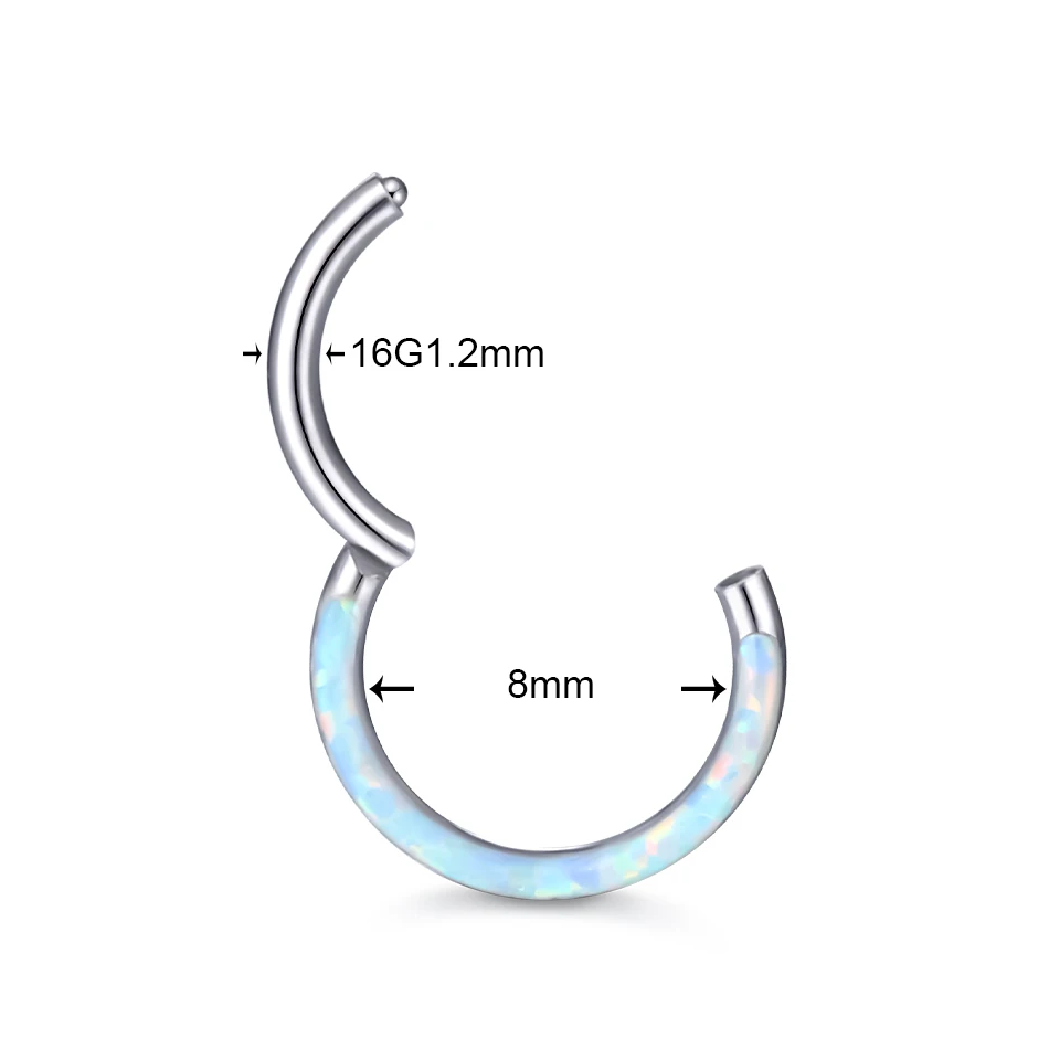 10Pcs G23 Titanium Hinged Segment Nose Ring Opal Stone Ear Cartilage Tragus Daith Rook Helix Earring Piercinng Nariz Septum Ring