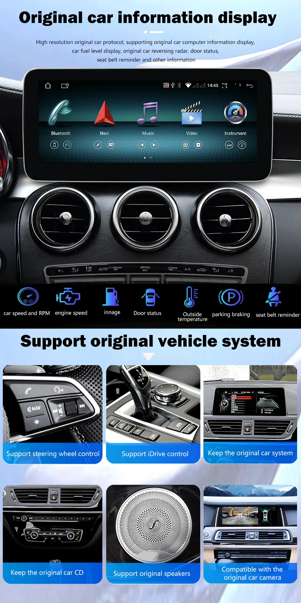 Android 14 Auto Wireless Carplay GPS Navigation Multimedia 12.3