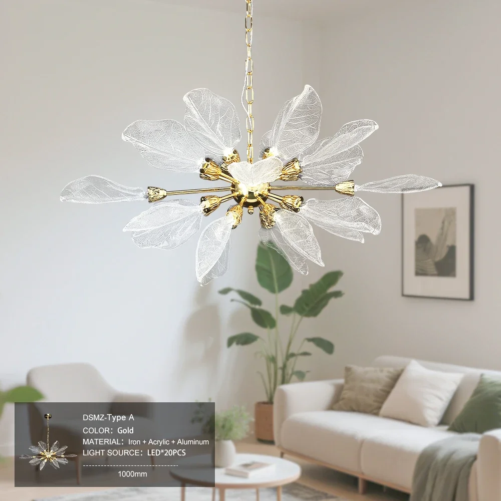 

2025 French Leaf Pendant Hanging Chandelier Living Room Bedroom Modern Luxury Leaf Pendant Light Chandeliers Dining Room Kitchen