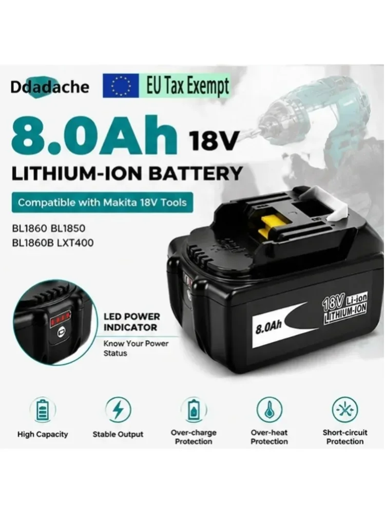 Ersatzakku für Makita BL1830 BL1840 BL1850 BL1860 18V 8Ah Lithium-Ionen Akku für Elektrowerkzeuge