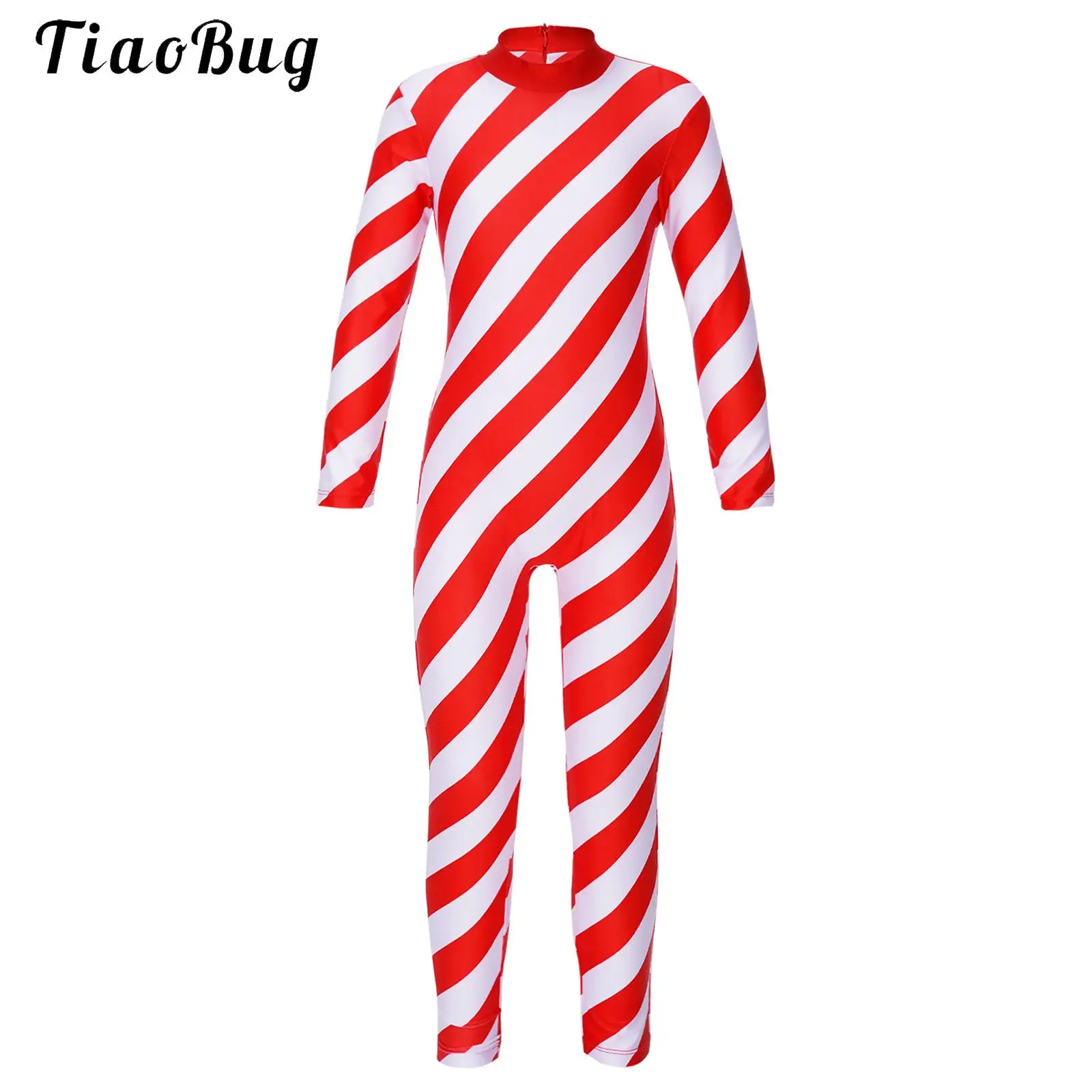 

Girls Christmas Dance Costume Candy Cane Striped Jumpsuit Ballet Leotard Rhythmic Gymnastics Figure Skating Bodysuit Dancewear