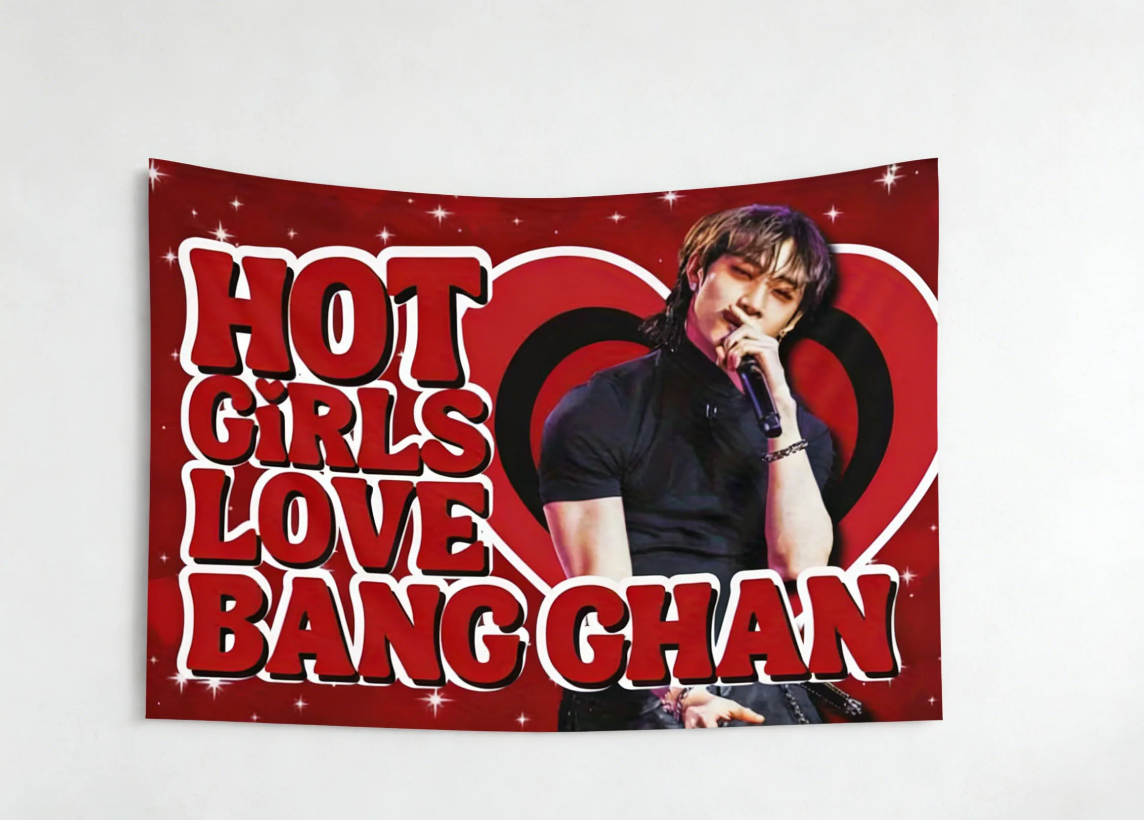 1 PC SKZ BangChan Crow's Feet Hot Girl Love Flag Tapestry Aesthetic Wall Hanging Decor A Great Gift For Concert Bedroom and Fans