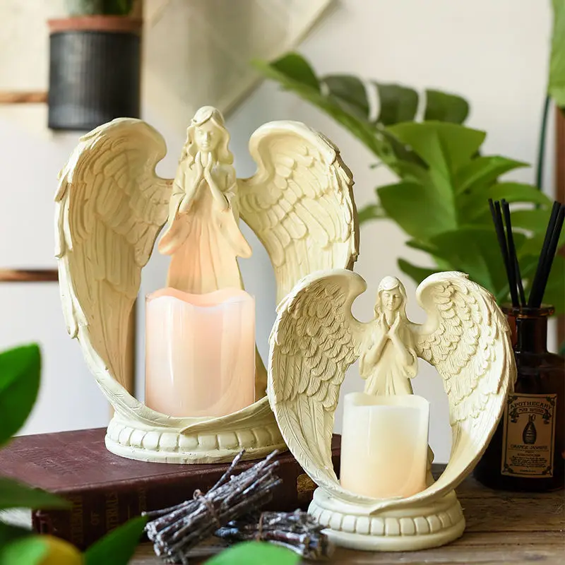 

Home Decoration Accessories Angel Wings Candlestick Desktop Bar Counter Creative Ornament Resin Ornament Decorative Figurines