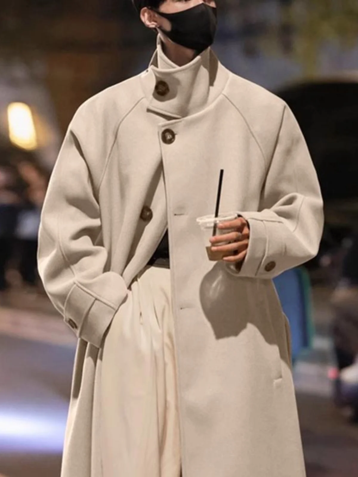 

Korean Sle over Knee Men's Woolen Coat Autumn Middle Length Briti Sle High ade Woolen Jaet Warm Windbreaker