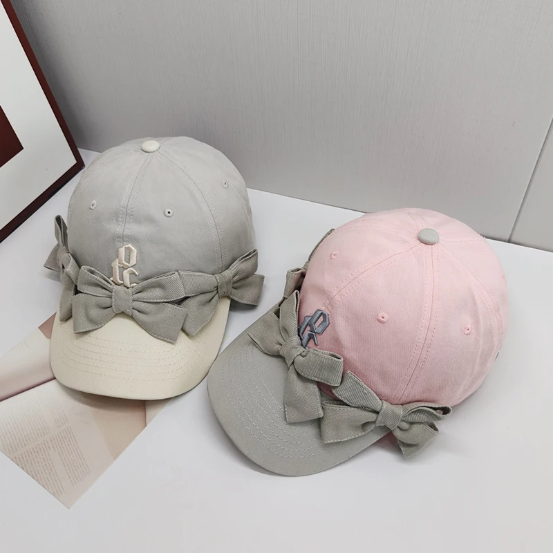 Korean Style Sweet  Knot Baseball Cap Women's Spring Summer Embroidered Letter Anti-Aging Face Slimming Sunscreen Du...