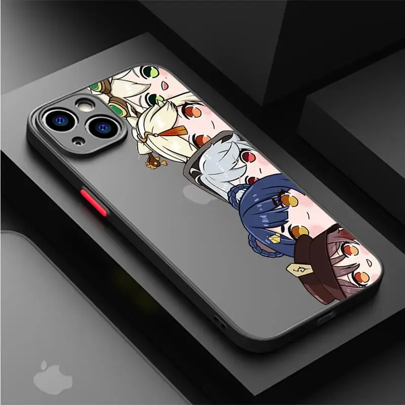 Genshin Impact Anime Cute Case For Apple iPhone 15 11 14 13 12 Pro 7 XR X XS Max 8 Plus 6 6S SE 2022 15Pro Black Phone Funda