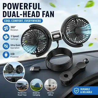 

2026 New High-Quality Lightweight 3 Speed Adjustable Double Head Car Fan for Comfortable Summer Drives