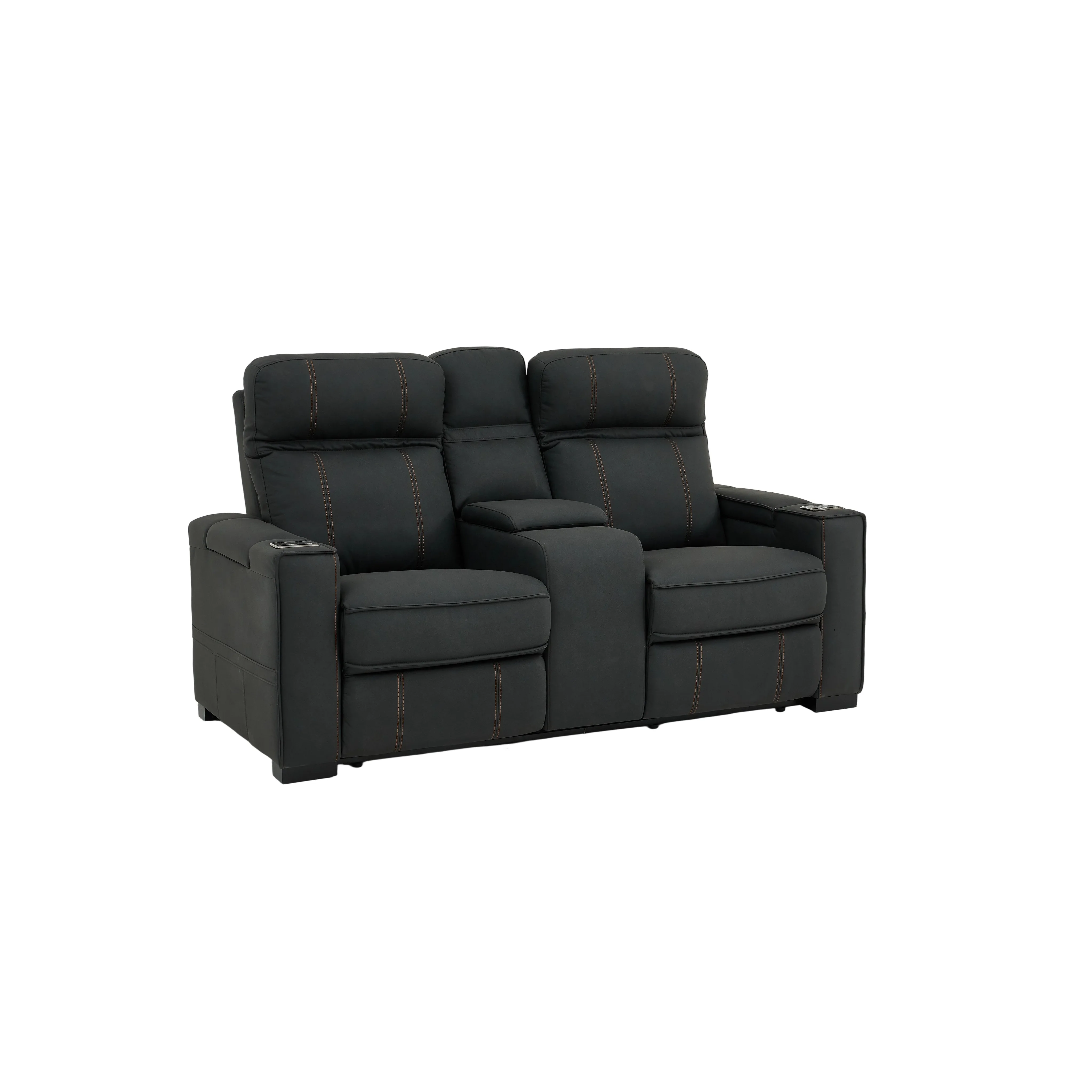 Modern Electric Cinema Recliner Sofa With Eco-Friendly Fabric Power Adjustable Headrest & Storage Wood Frame For Living Room