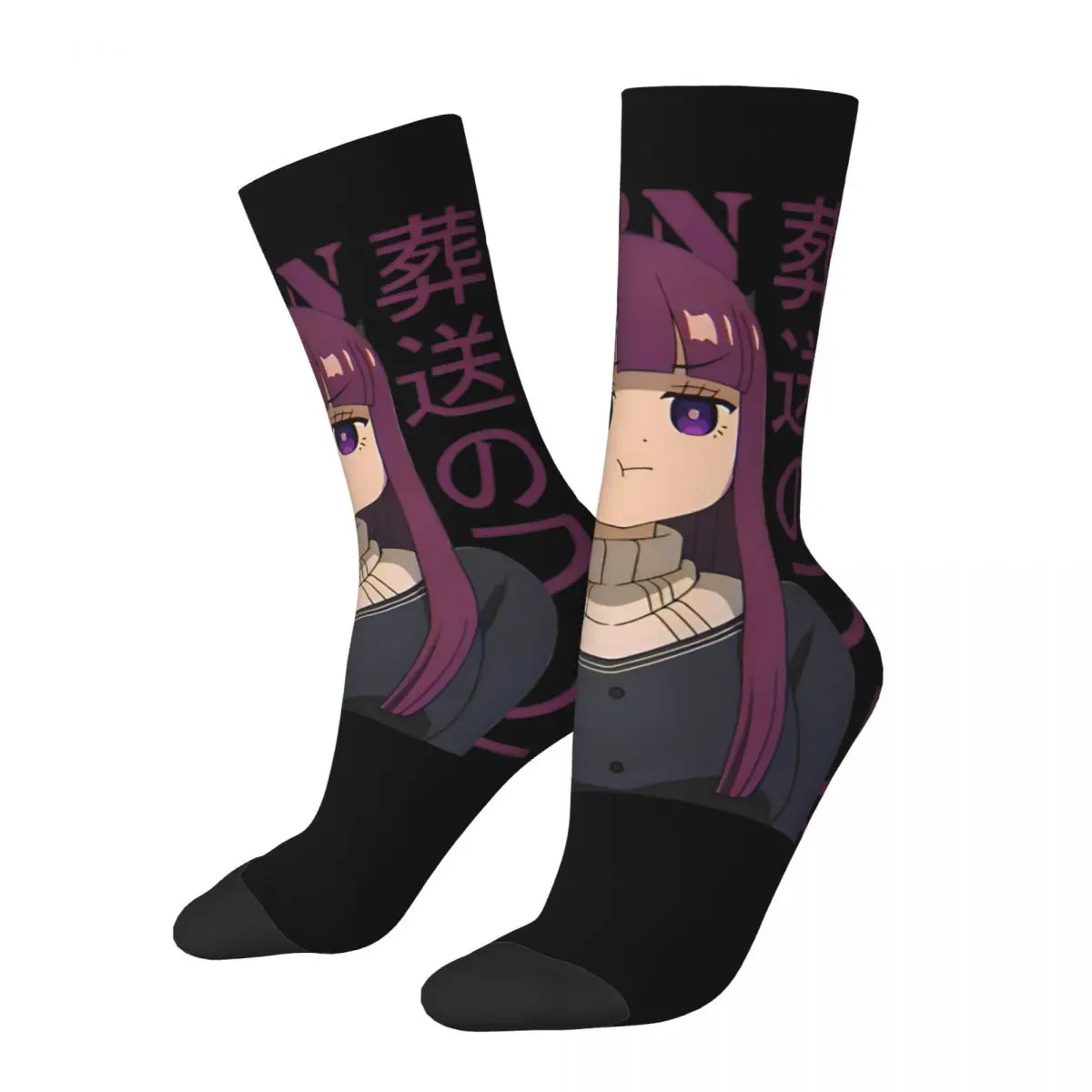 Cool Sousou No Frieren Anime Fern Skateboard Socks Polyester Middle Tube Socks for Unisex Sweat Absorbing