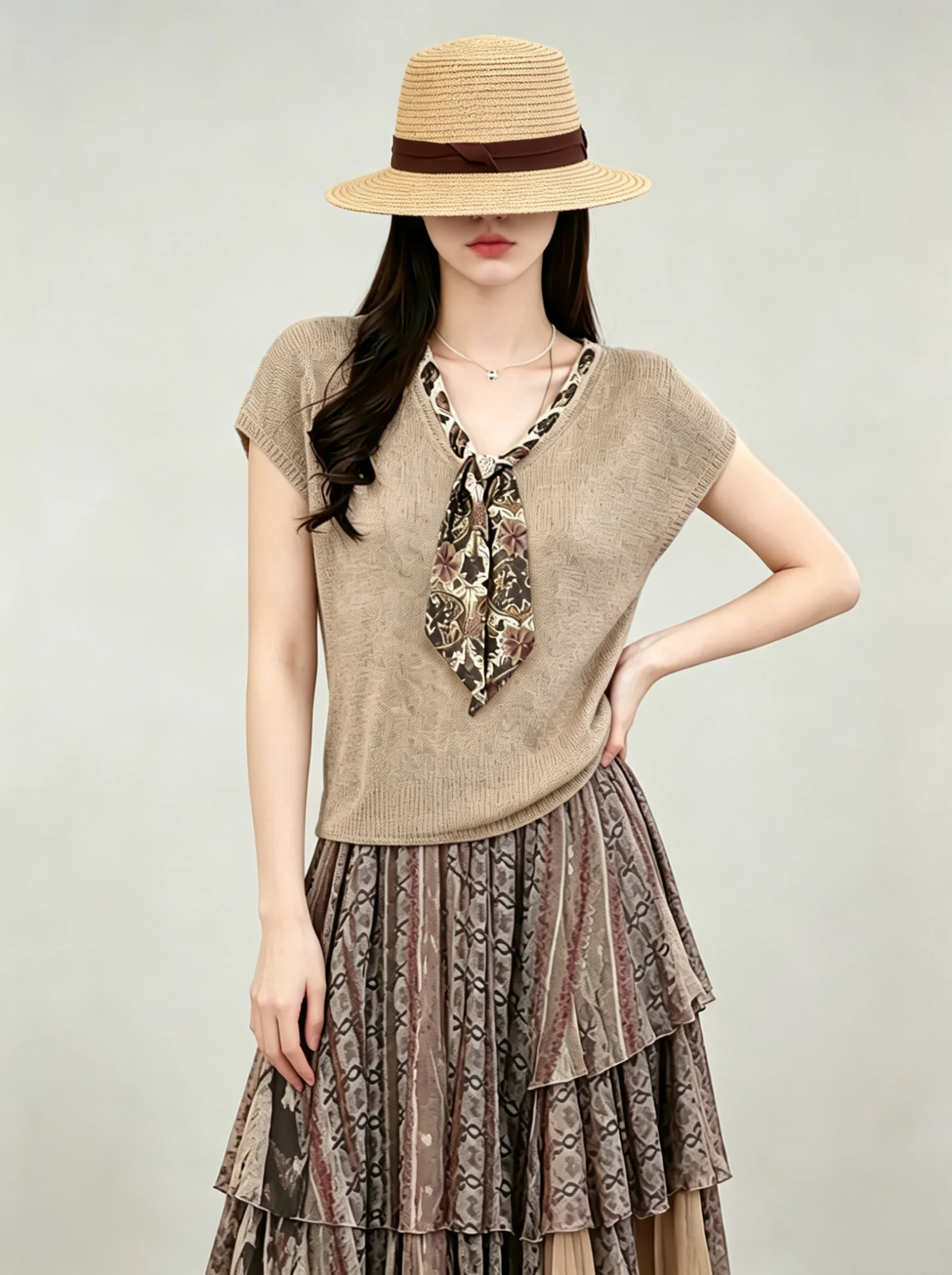 

Женская вязаная футболка с коротким рукавом и поясом, модный летний топ с шарфом, повседневная одежда в корейском стиле, прямой крой, для повседневной носки