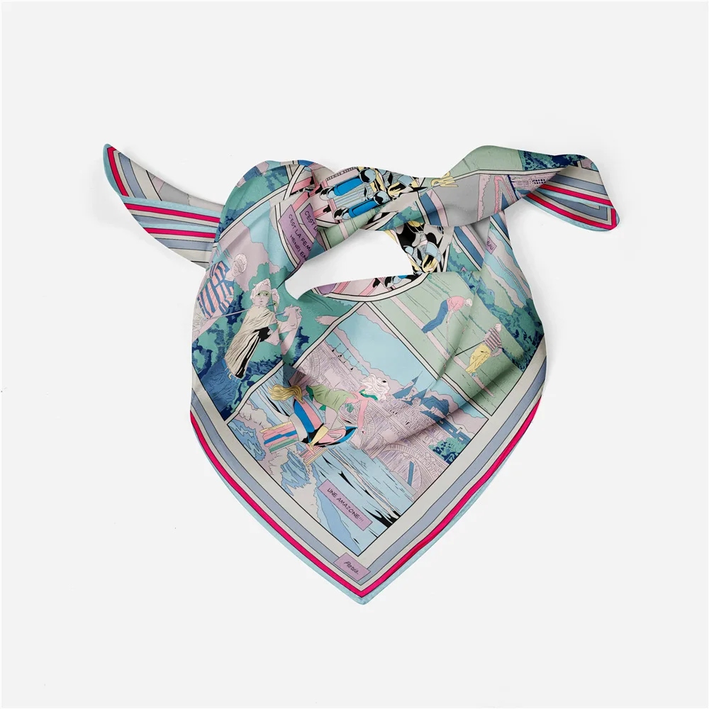 53cm New Design WOW Women Scarf Brand Silk Scarf Fashion Hair Square Scarf Hijab Neckerchief For Ladies Bandana