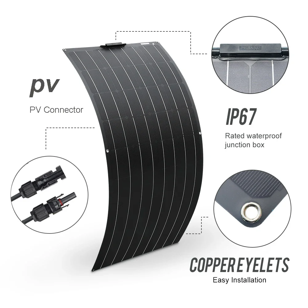 Solar Panel 12v 300w Flexible Photovoltaic System Kit Solar Cell Battery Charger for Car RV Boat Light Camping Home Camper 1000w