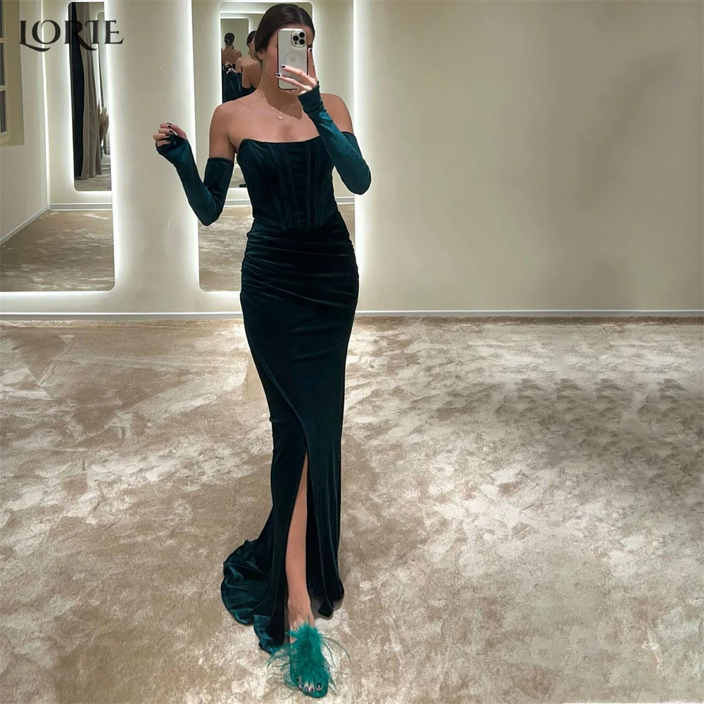 

LORIE Elegant Solid Mermaid Evening Dresses Off Shoulder Side Slit Backless Prom Dress Long Sleeves Bride Celebrity Party Gowns