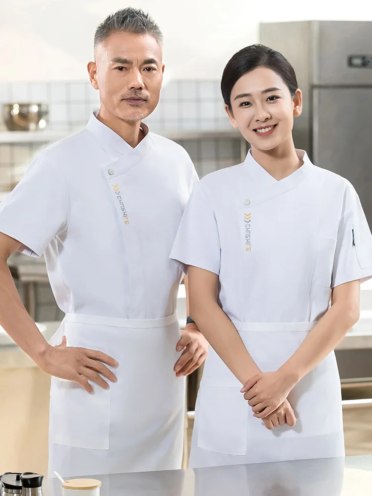 ホテルシェフの作業服、半袖、ユニセックス、軽量、通気性、ケーキ屋、レストラン、キッチンスタッフ向け、夏用