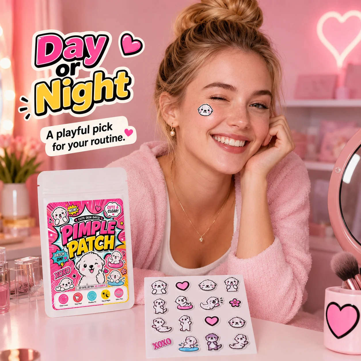 Acne Patches (80/320 Pieces), 16 per Sheet, Cute Otter & Heart Prints—Ultra-Thin, Breathable, Skin-Friendly, Day & Night Use
