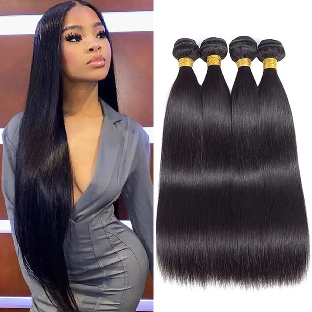 Straight Bundles Human Hair 30 32 Inch 100% Unprocessed Brazilian Hair Weave Bundles Human Hair for Women