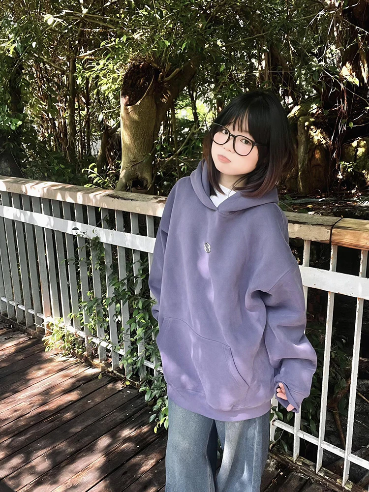 

Фиолетовый свитшот с капюшоном American High Street, женская осенне-зимняя свободная верхняя одежда оверсайз Thiened Fce