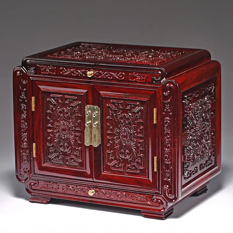Y1 Red Santos Rose Wood Solid Wood Jewelry Storage Box High-Grade Rosewood Chinese Jewelry Treasure Chest