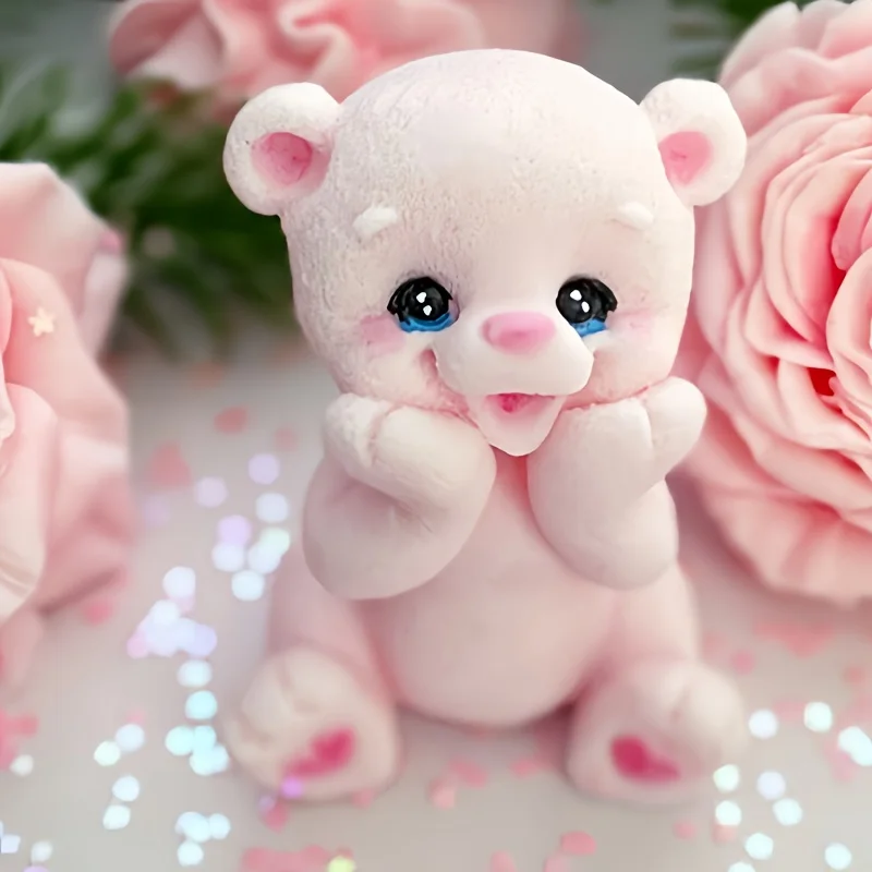 1pc 3D Cute Bear Face Resin Silicone Mold - Expressive Eyes & Smiling Mouth for Candle Making and Decorative Crafts