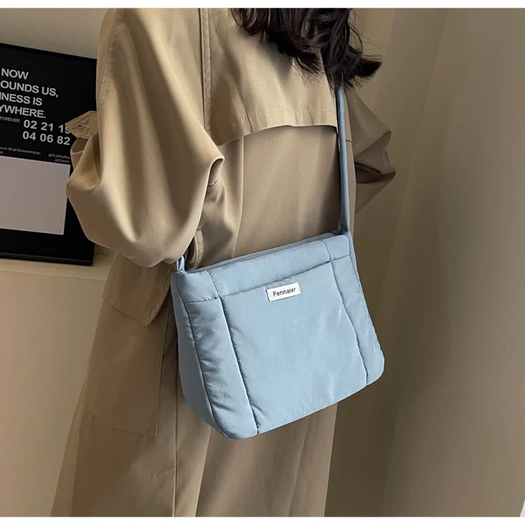 Lightweight Down Cotton Crossbody Bag Student Commuter Unisex Tote Bag Nylon Cloth Shoulder Bag