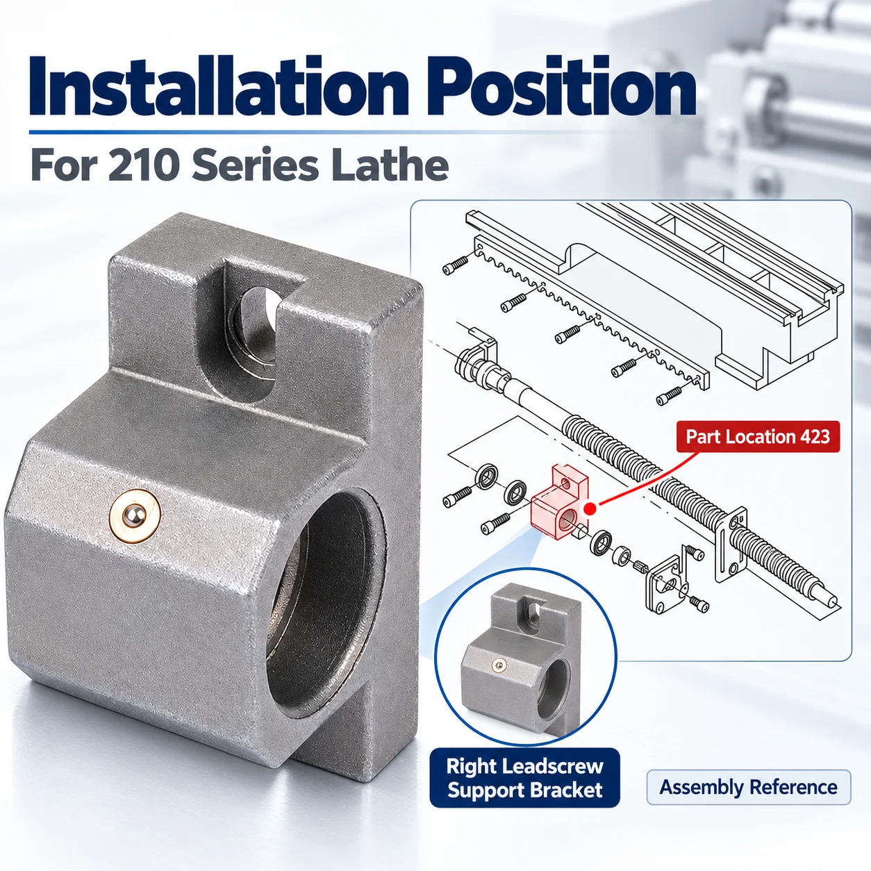 Lathe Leadscrew Right Support Bracket WM210V-423 BHC210 HS210 JY210V CTC210 Replacement Spare Part