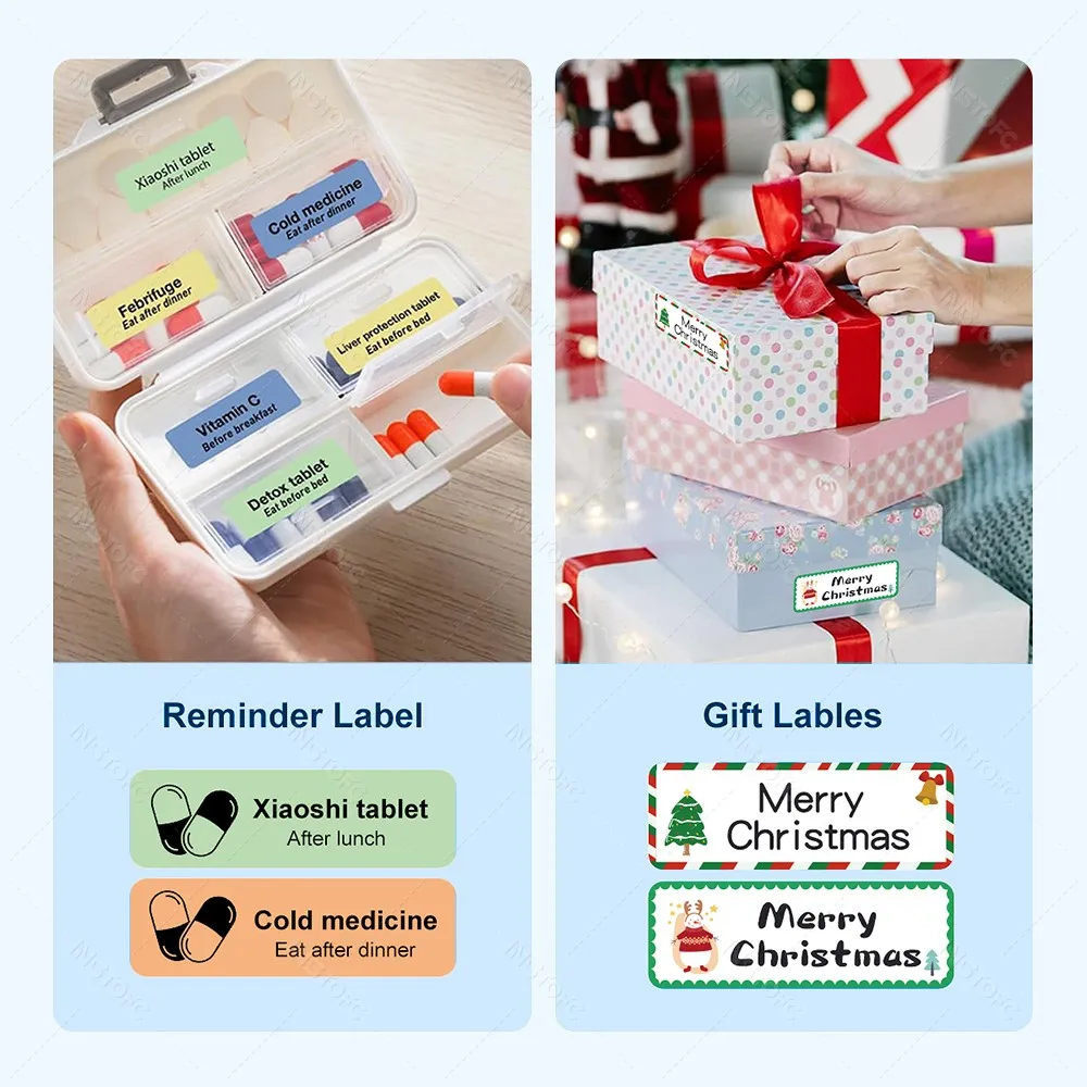 เครื่องพิมพ์ฉลากความร้อนบลูทูธขนาดพกพา Marklife P12 หรือสติกเกอร์ฉลากกาวสีขาว 1 ม้วน รองรับงาน DIY สำหรับบ้าน ครัว โรงเรียน