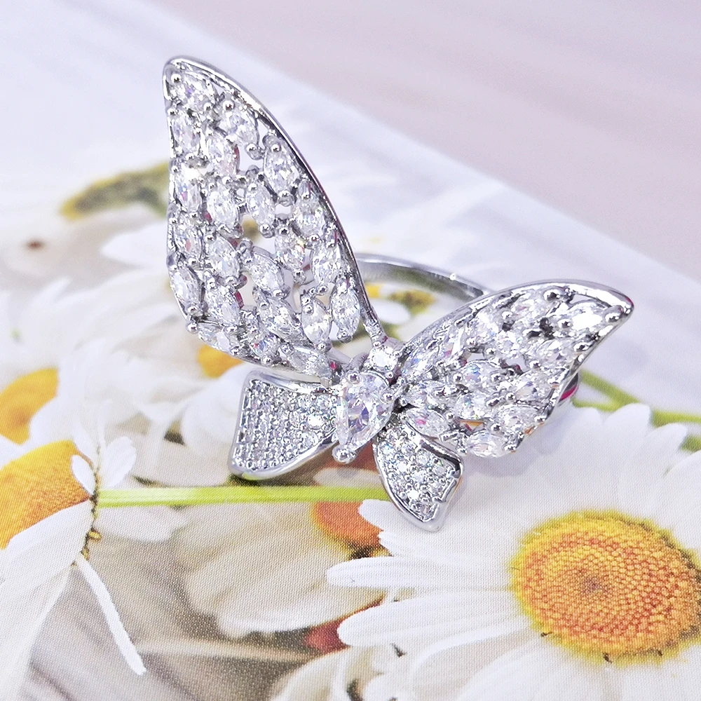 DreamCarnival1989 New Elegant Fashion Ring for Women Beautiful Butterfly Rhodium Plated Zircon Ins Loved Wedding Jewelry WA12010