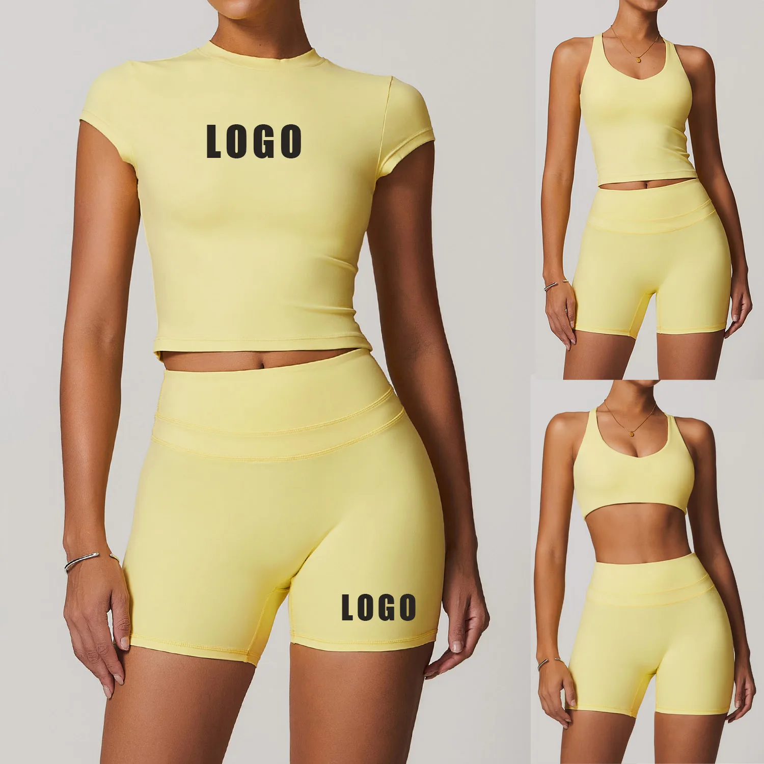 Customized LOGO women's grinding tight back yoga suit high waist running fitness cycling sports suit