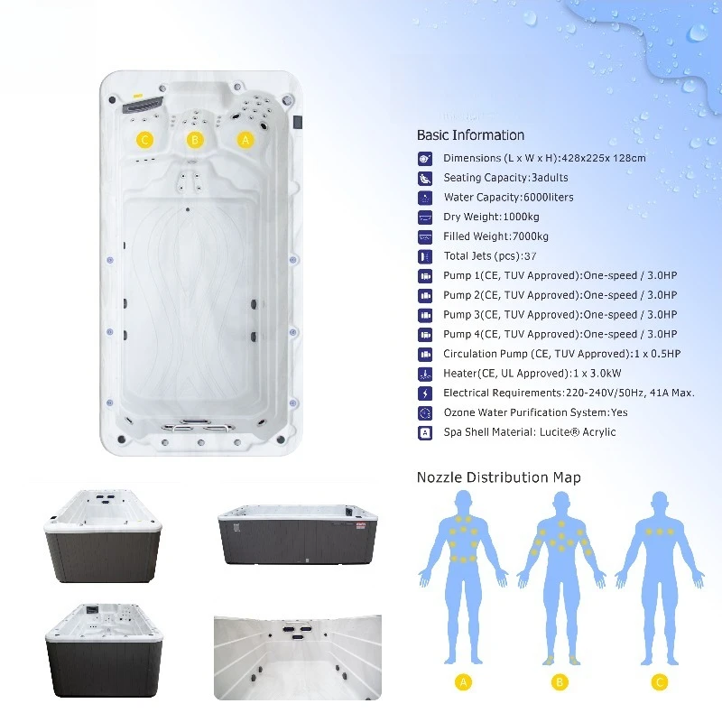 2026 Hot Sale FL Customized Factory Direct Rectangle Portable 3 Person Outdoor Swim Spa Pool with Massage for Hot Tub