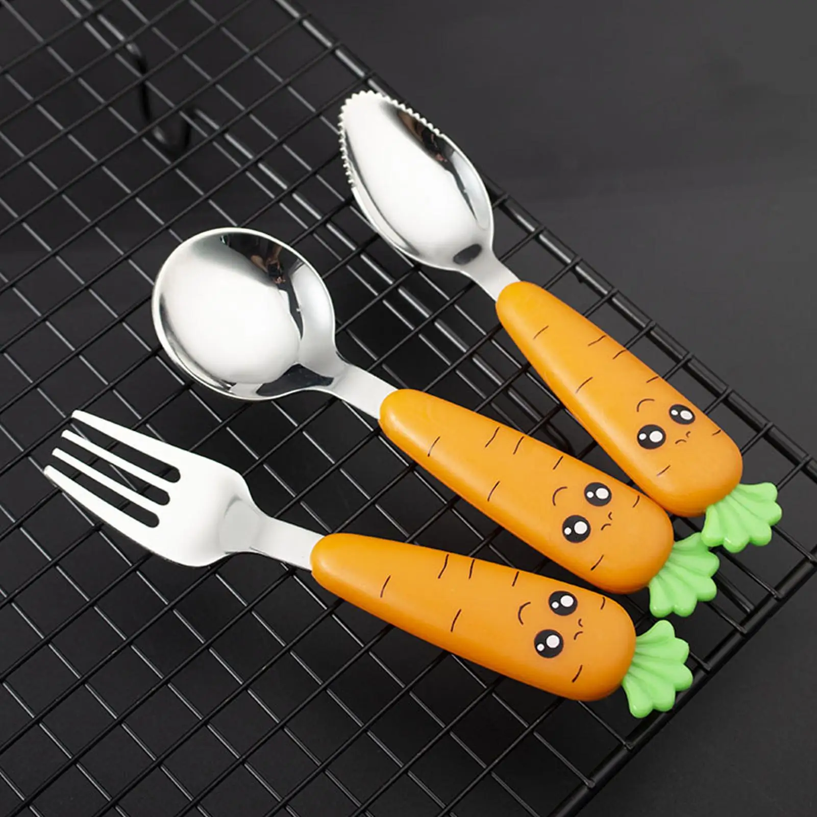 Stainless Steel Non Slip Short Handle Metal Kids Utensils Table Spoon Children Fork Spoon For Boys Girls Home Kitchen Picnic