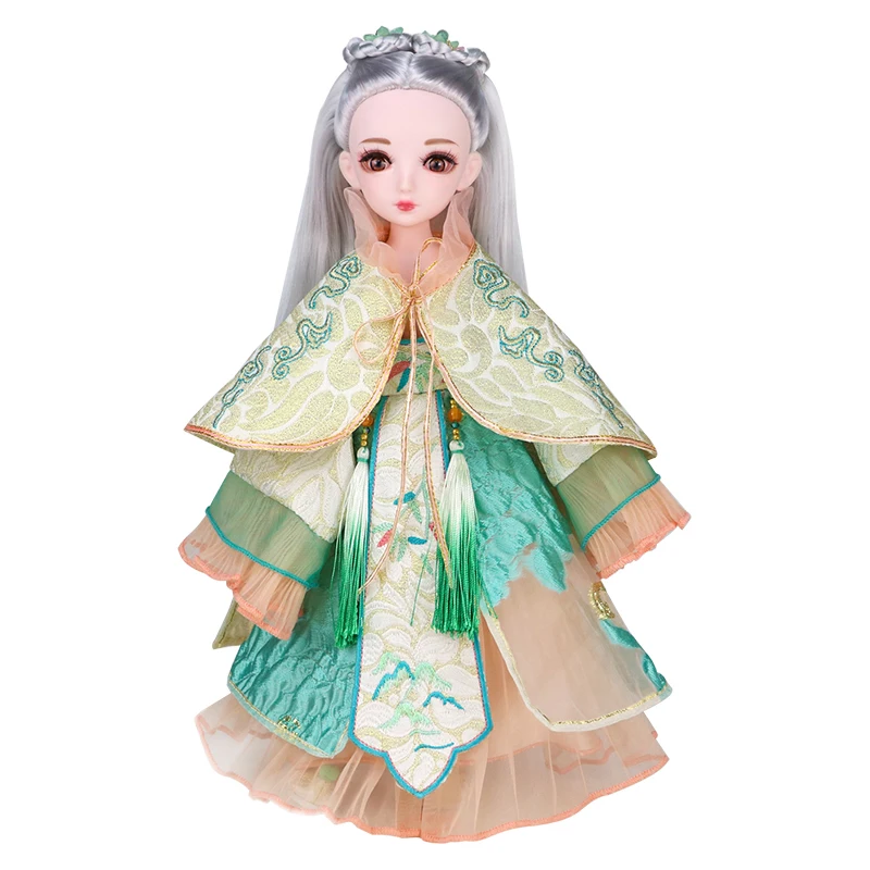 30cm Doll Chinese Academy doll Ancient style Dresses White wig 1/6 BJD  Ball Jointed Dolls Clothes Shoes Makeup Girls Toys Gift