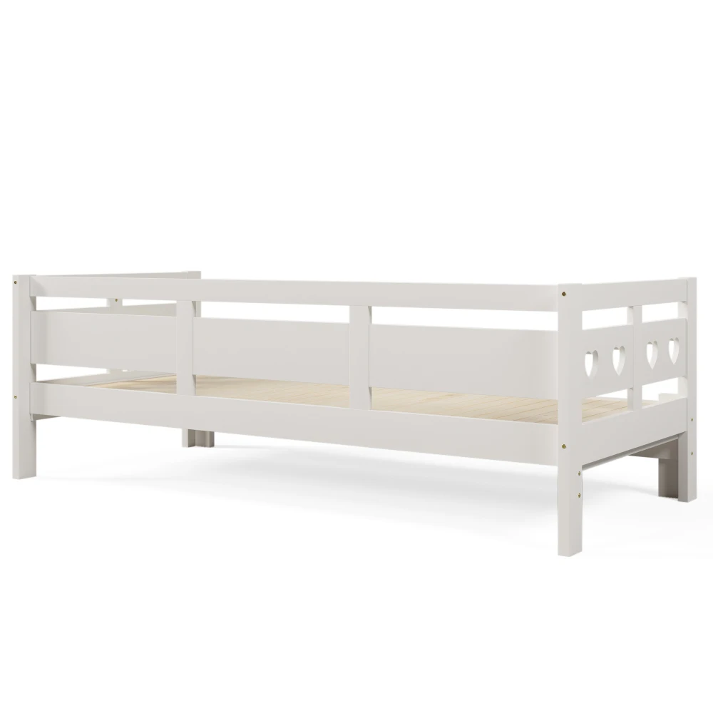 Daybed Cabin Bed Wooden 3FT Single Sofa Guest Bed Sofa Bed, Pull out Trundle Wooden Bed Heart-Shaped -90 X190 cm -White