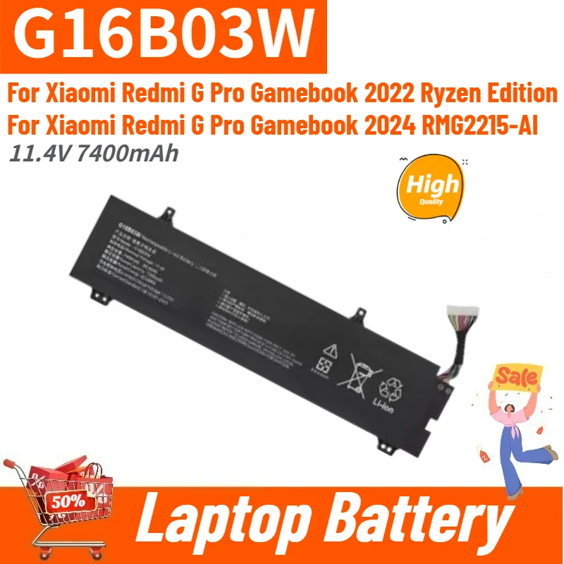 100% New G16B03W High Quality Laptop Battery 11.4V 7400mAh For Xiaomi Redmi G Pro 2022 Ryzen Edition /G Pro 2024 RMG2215-AI