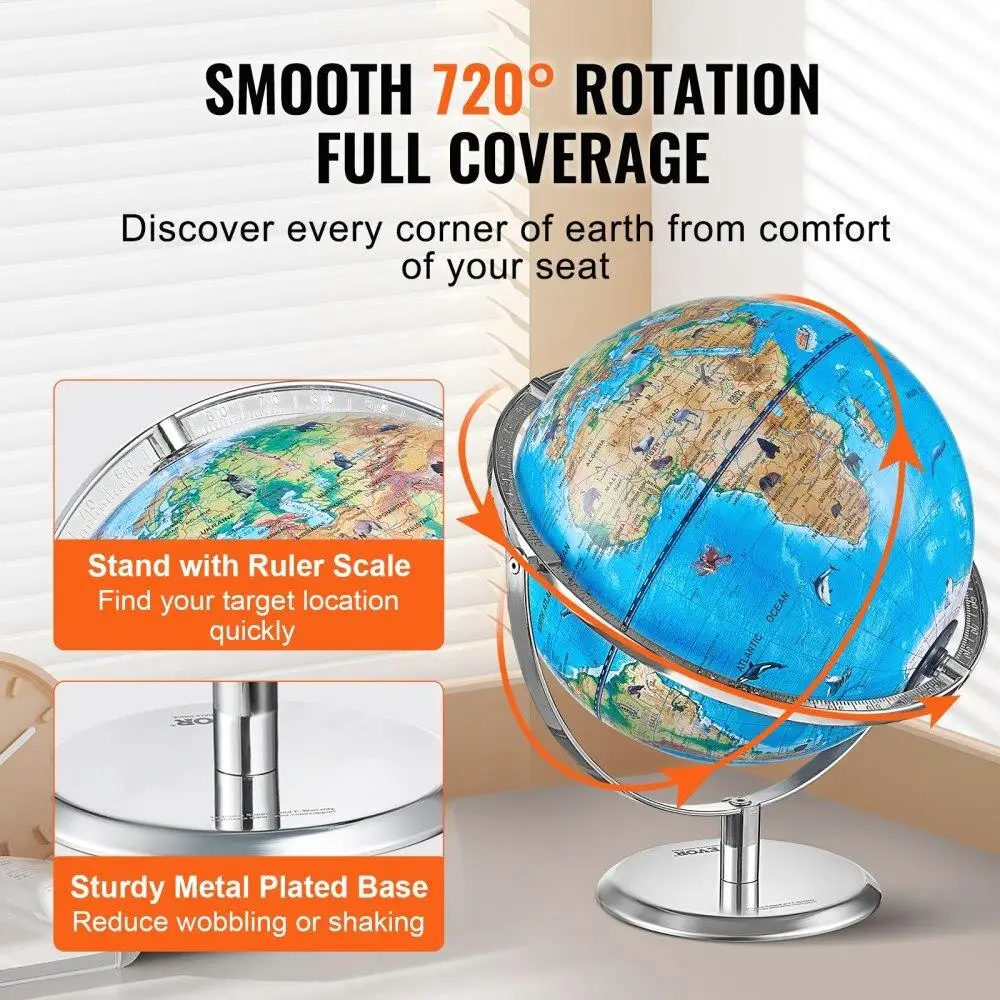 Interactive AR World Globe for kids 10 Inch Educational Globe with LED Night Light 720 Degree Rotation Compatible with Android