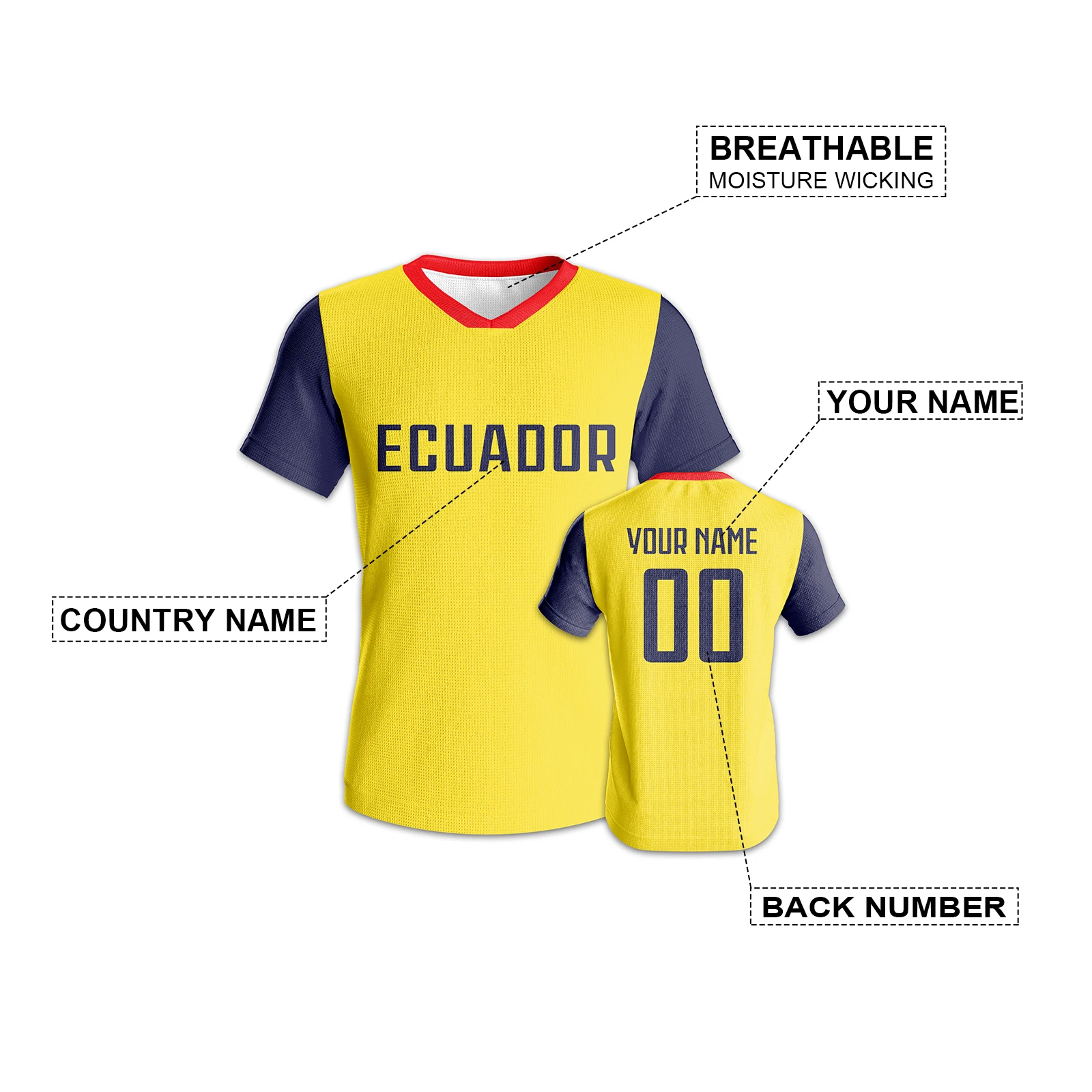 

Ecuador Soccer Jersey Custom Quick-Dry Football Kit Personalized Name Number Sports Uniform for Adults Youth Soccer Fans