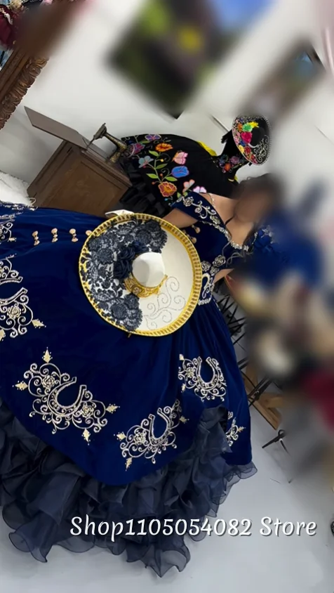 Великолепное темно-синее марокканское платье Quinceanera по индивидуальному заказу, кружевное платье с открытыми плечами и аппликацией, пышный подол со шлейфом, пятинадцать платьев для взрослых